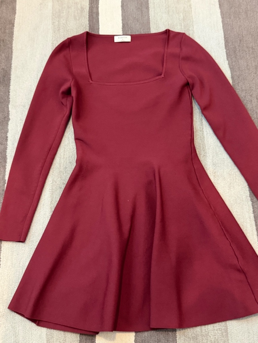 Aritzia Babaton Long Sleeve Square Neck Fit-and-Flare Dress in Burgundy